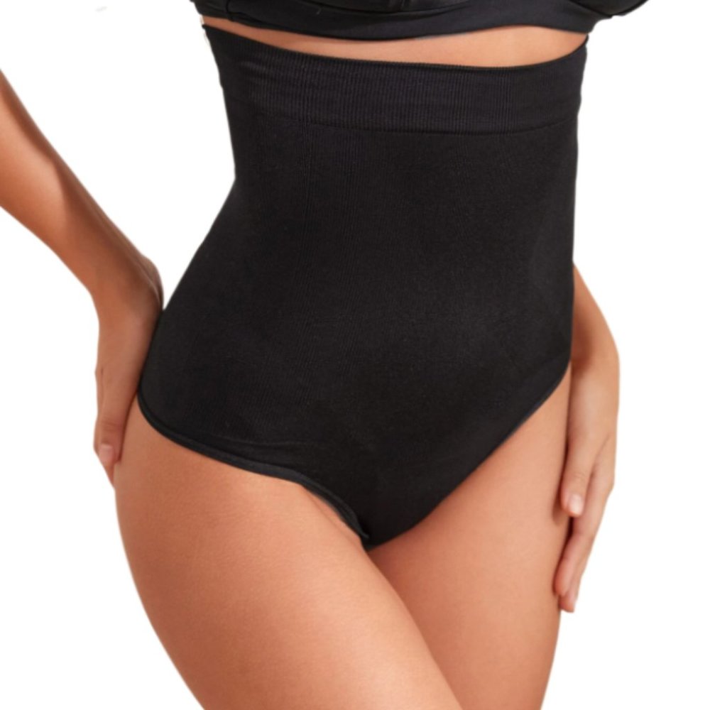 Black High Waisted Seamless Shapewear Thong Panty, size S